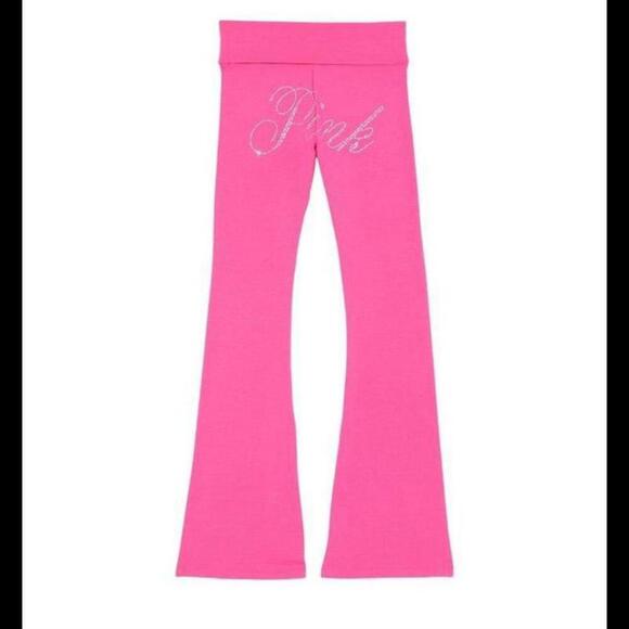 Y2K Victorias Secret PINK Bling Foldover Flare Leggings - Picture 2 of 4